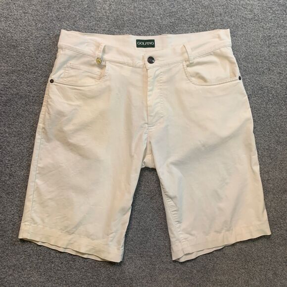 Golfino Shorts Mens 32 Ivory Mid Rise Golf Performance Chino Zip Fly Wicking - Picture 2 of 15
